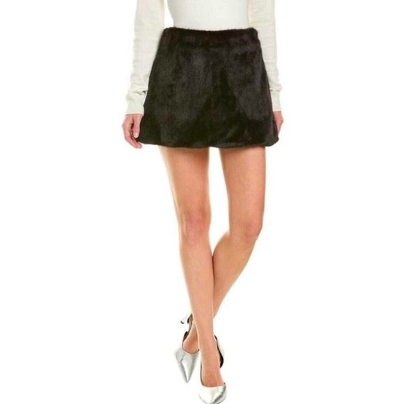 NWT WeWoreWhat Faux Fur Mini Skirt Black | Size 0 - Picture 1 of 6
